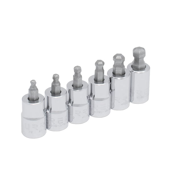 3/8" Drive Ball End Hexagonal Bit, SAE, 6 pcs